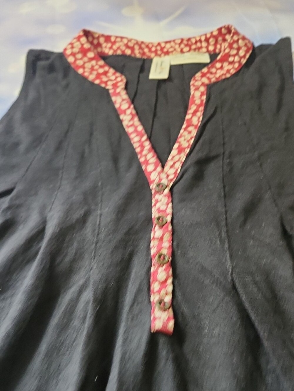 Meadow Rue X Antropology Sleeveless Black Sleeveless with Red Floral Trim - Picture 4 of 8